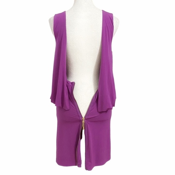 MARCIANO PURPLE SLEEVELESS DRAPE SHIFT MINI COCKTAIL DRESS - S - Picture 4 of 9